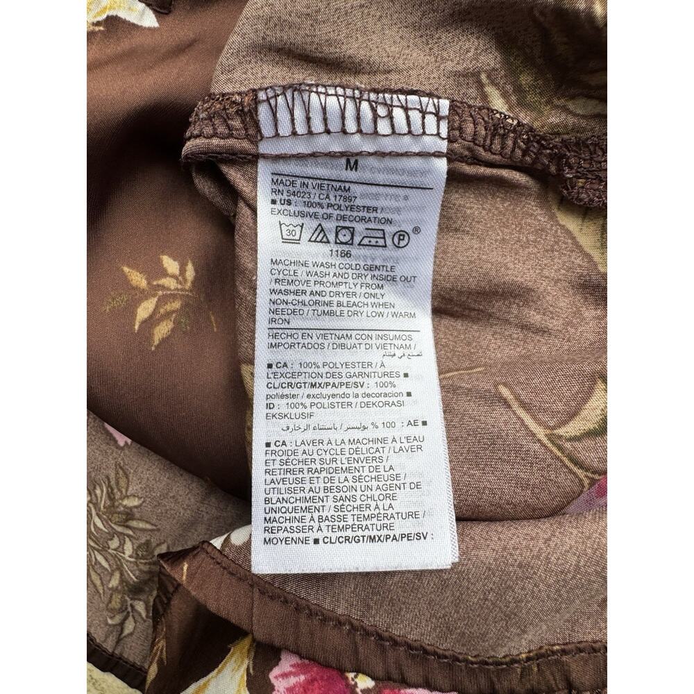Old Navy Brown Satin Babydoll Tank Top Size Medium Oriental Floral - Picture 6 of 6